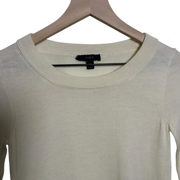 J CREW Sweater Women 3/4 Sleeve 100% Merino Wool Knit Cream Sz XXS Minimalist - Picture 3 of 9
